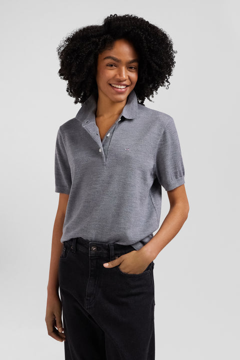 Regular dark grey short-sleeved wool polo neck jumper - Image 3