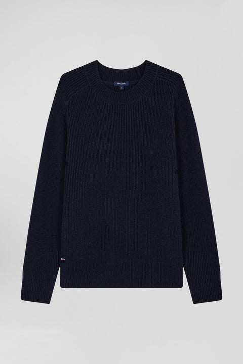 Pull col rond en laine et cachemire bleu marine coupe Regular - Image 1