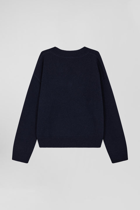 Pull col V en laine et cachemire bleu marine coupe Relaxed - Image 2