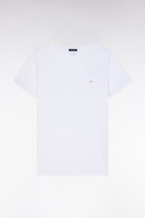 T-shirt à col V en jersey de coton Pima léger blanc coupe droite - Image 2