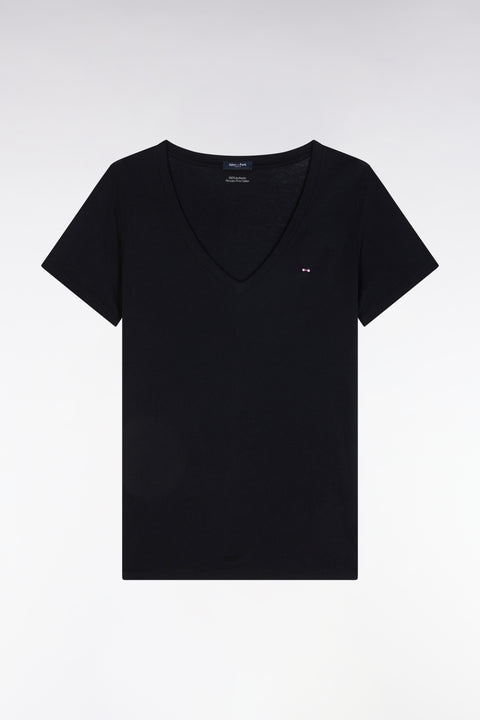 T-shirt à col V en jersey de coton Pima léger noir coupe droite - Image 2