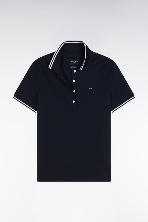 Polo à manches courtes en piqué de coton Pima marine détails rayés coupe droite - Image 2