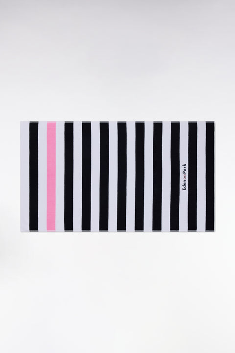 Drap de plage rayé en coton éponge marine - Image 1