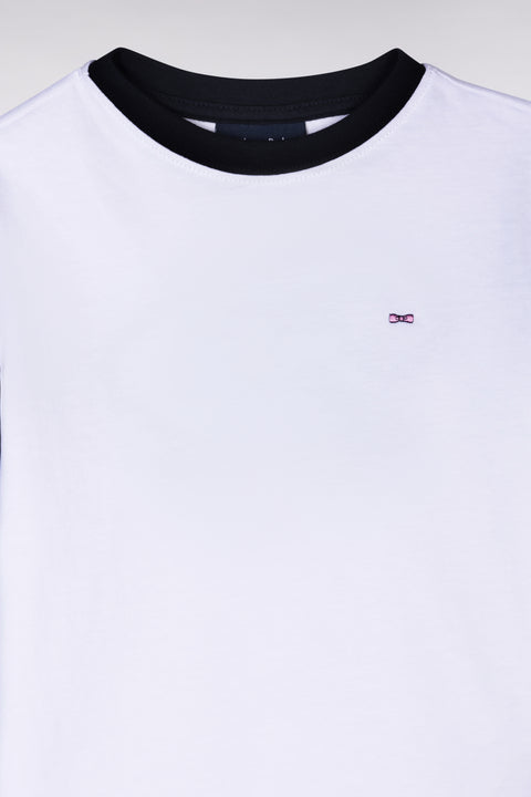 T-shirt en coton marine et blanc à broderie dos cerclée coupe droite - Image 3