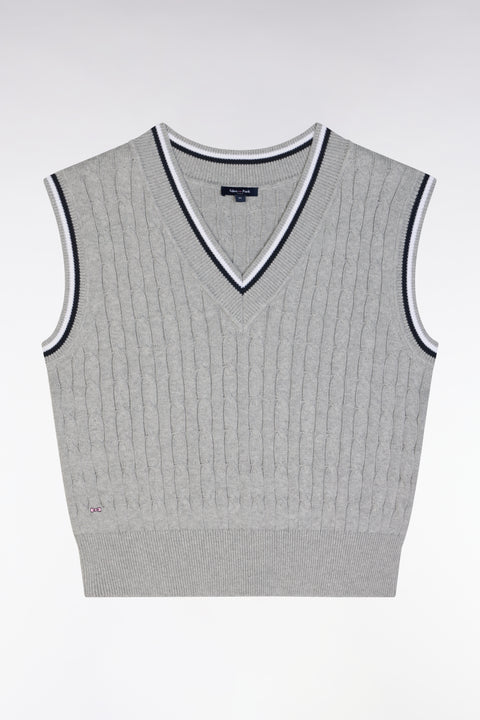 Pull sans manches en coton torsadé gris coupe décontractée - Image 2