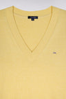 Pull col V en coton jaune coupe décontractée
