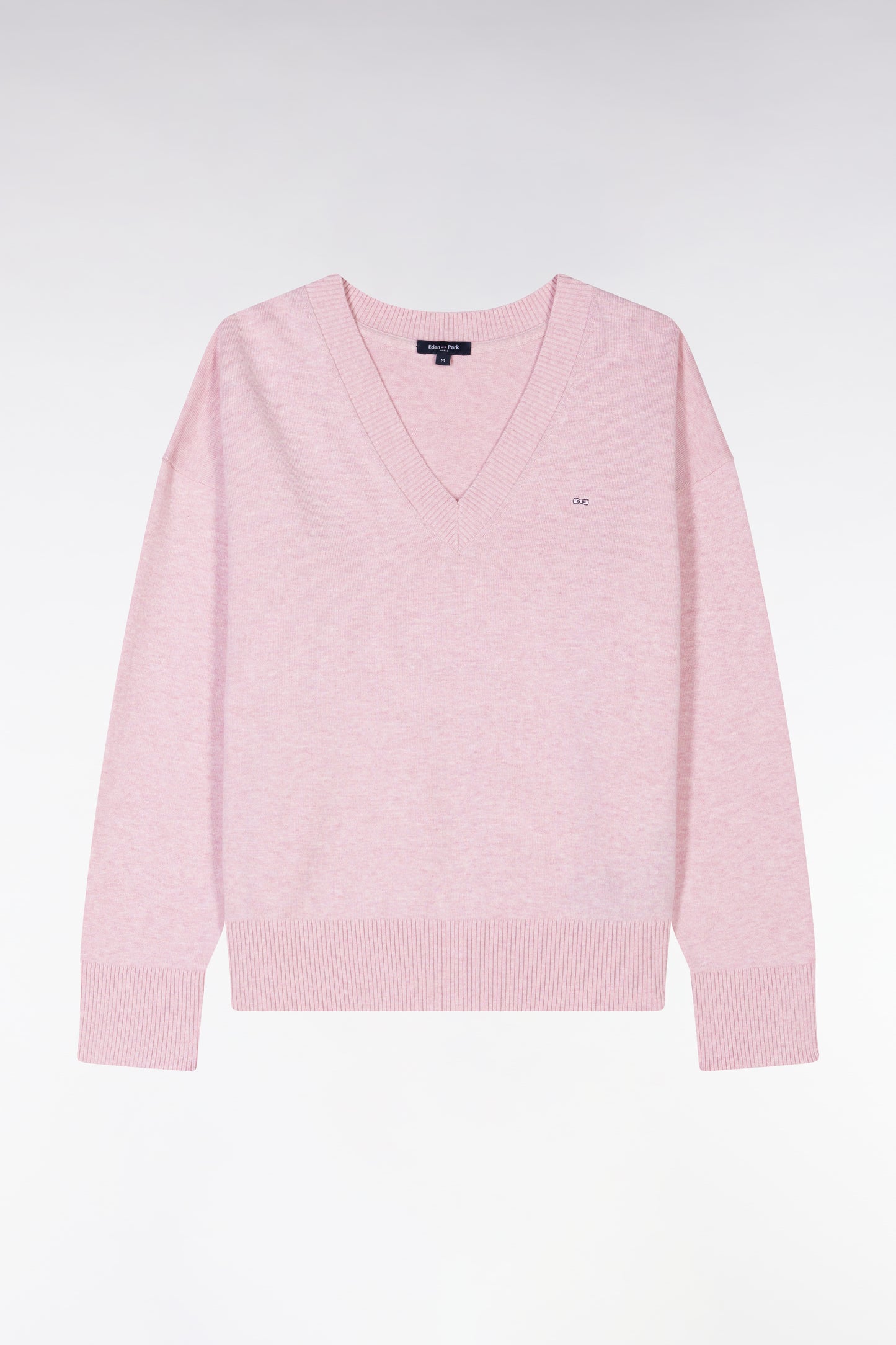 Relaxed-fit pink cotton V-neck jumper