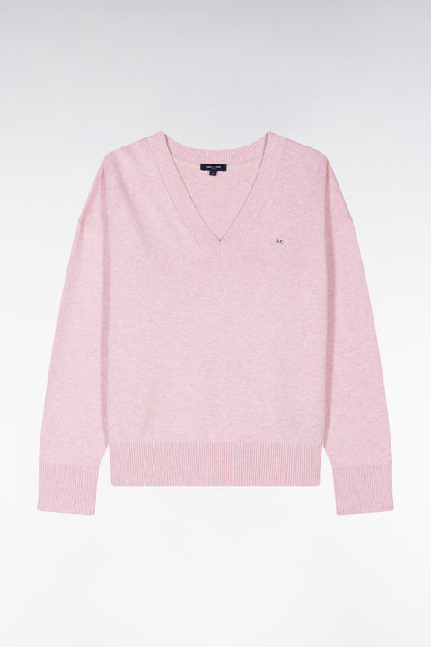 Pull col V en coton rose coupe décontractée - Image 2