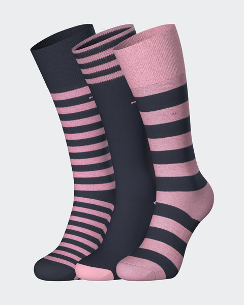 Set of three pairs of pink and navy striped socks - Image 1