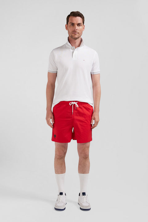 Short de bain uni détail bandes tricolores - Image 1