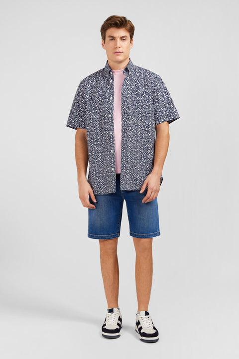 Navy blue shirt with exclusive floral print - Image 1