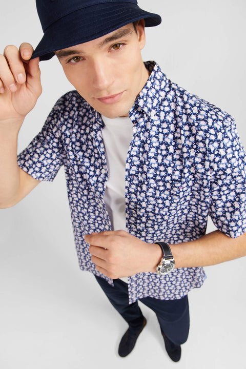 Navy blue shirt with flower print - Image 3