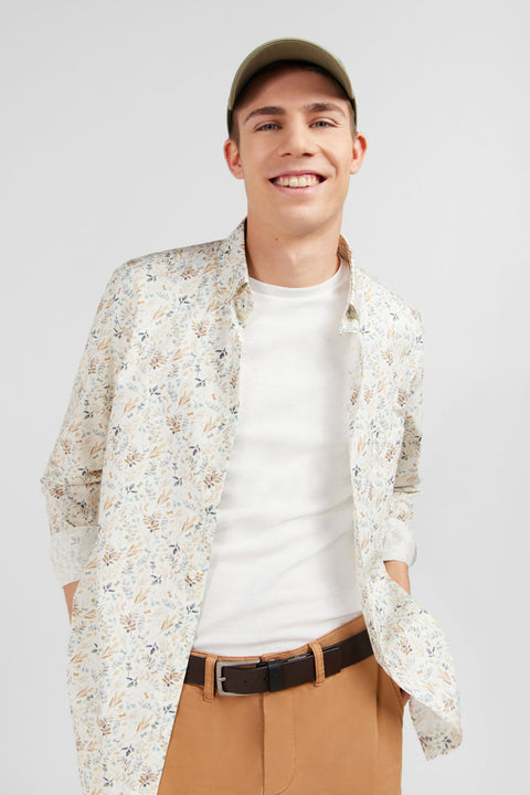 Chemise en popeline écru imprimée feuillage - Image 3
