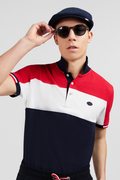 Red colour-block polo shirt in cotton pique with XV de France embroidery - Image 3