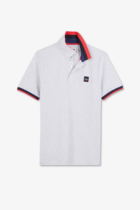 Grey polo shirt with tricolour details - Image 2