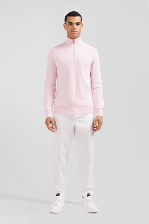 Pull col camionneur zippé en coton rose - Image 1