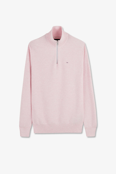 Pull col camionneur zippé en coton rose - Image 2