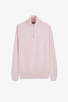 Pull col camionneur zippé en coton rose