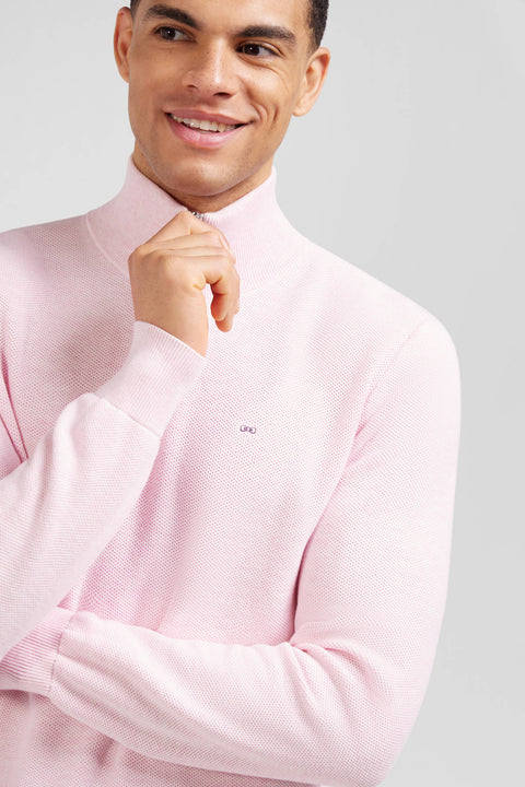 Pull col camionneur zippé en coton rose - Image 3
