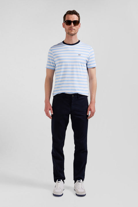 Blue striped short-sleeved T-shirt in Pima cotton - Image 1