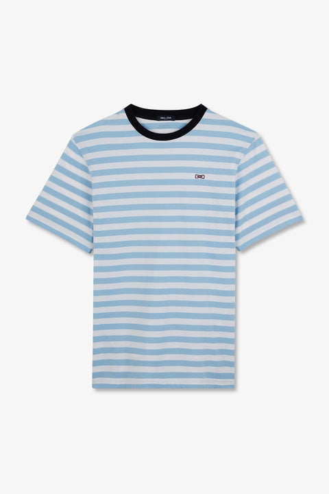 Blue striped short-sleeved T-shirt in Pima cotton - Image 2