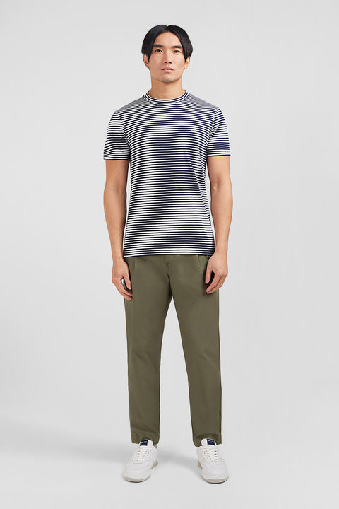 Navy blue short-sleeved striped T-shirt - Image 1