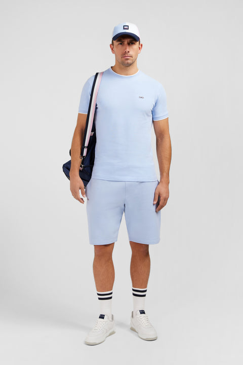 Plain blue short-sleeved T-shirt in stretch cotton - Image 1