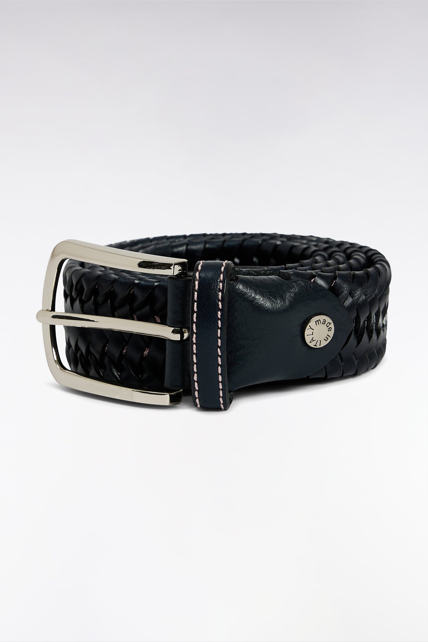 Ceinture en cuir tressé marine