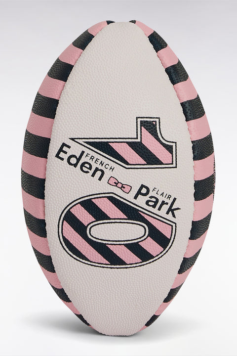 Pink and navy striped rubber rugby ball - Image 1