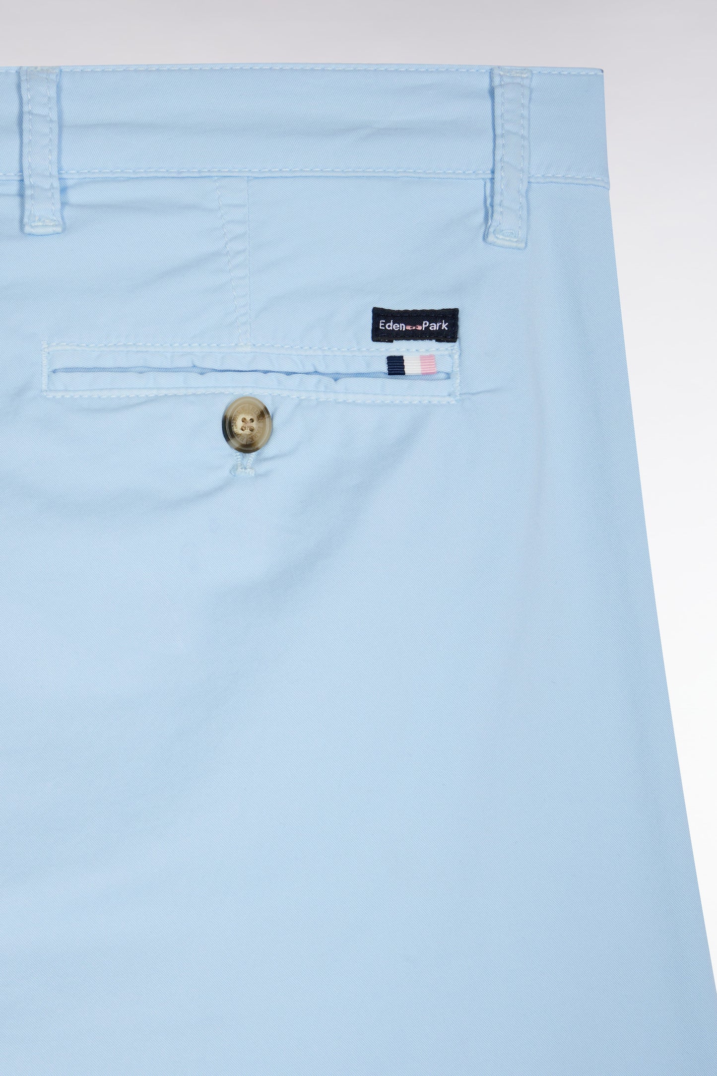 Light blue straight-cut stretch cotton pleat-free chinos