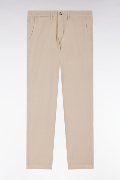 Pantalon chino sans pli en coton et lin stretch beige coupe droite - Image 2
