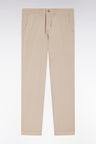 Pantalon chino sans pli en coton et lin stretch beige coupe droite