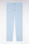 Pantalon chino sans pli en coton et lin stretch bleu ciel coupe droite