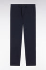 Pantalon chino sans pli en coton et lin stretch marine coupe droite