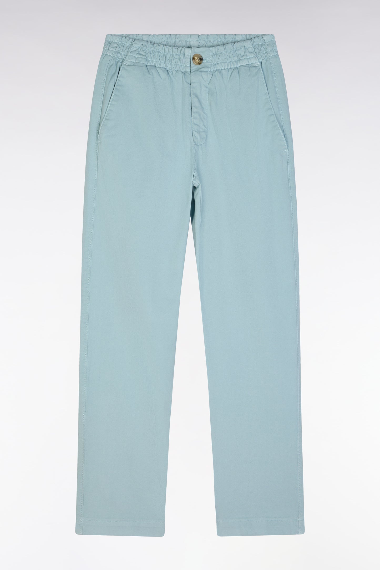 Straight-cut sea green stretch cotton pleat-free chinos