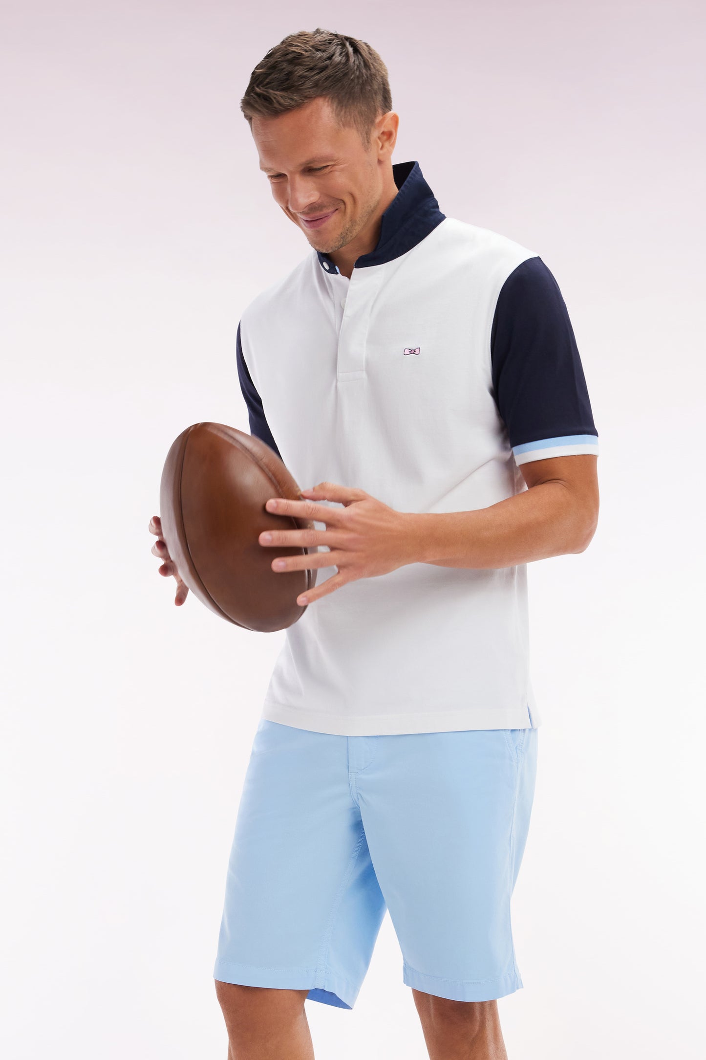 Light grey straight-cut stretch cotton chino Bermuda shorts