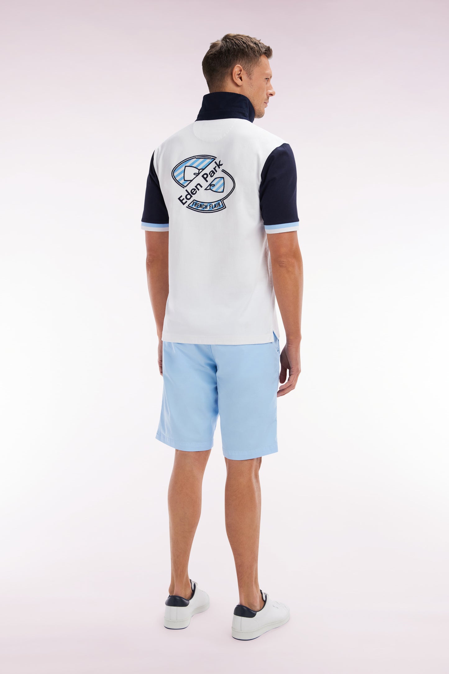 Light grey straight-cut stretch cotton chino Bermuda shorts
