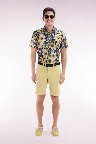 Bermuda chino en coton stretch ivoire coupe droite