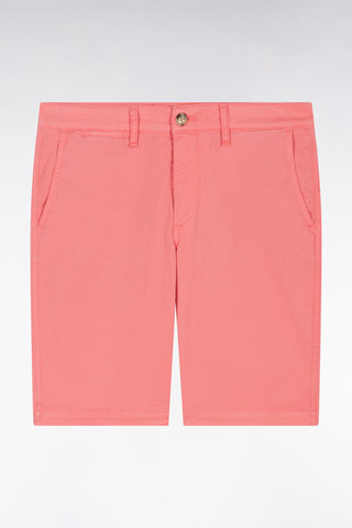 Salmon pink straight-cut stretch cotton chino Bermuda shorts