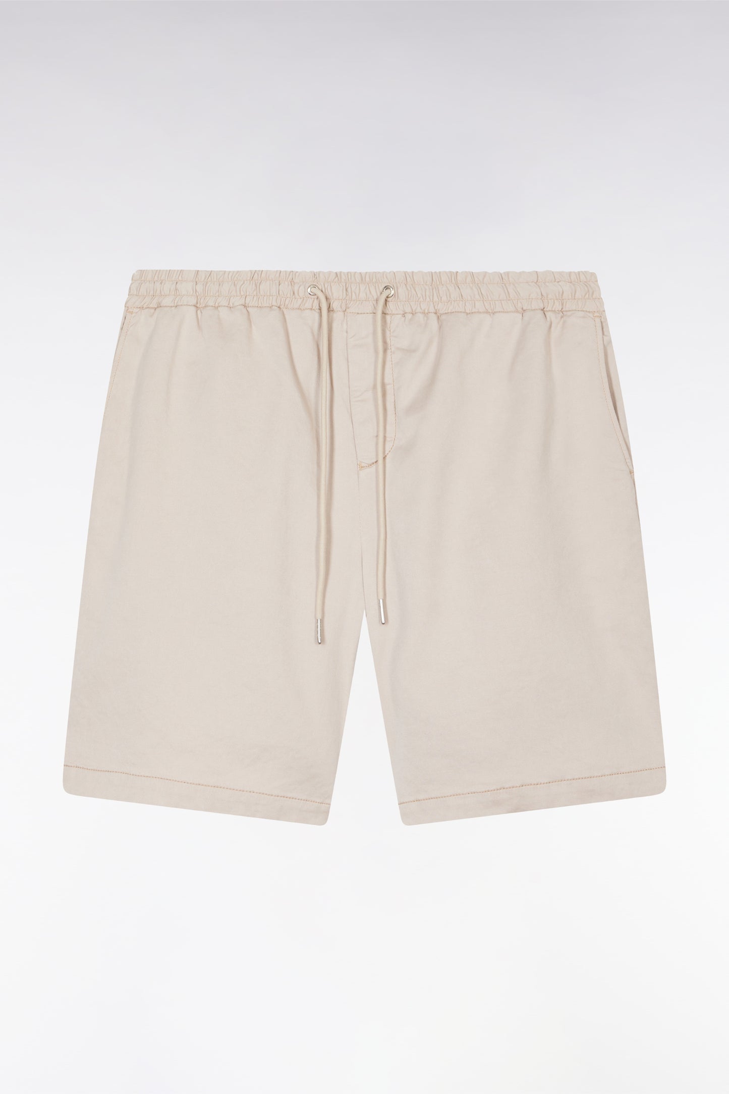 Elasticated waistband beige Bermuda shorts in lyocell and stretch cotton