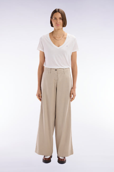 Pantalon en lin et coton stretch beige coupe décontractée - Image 3