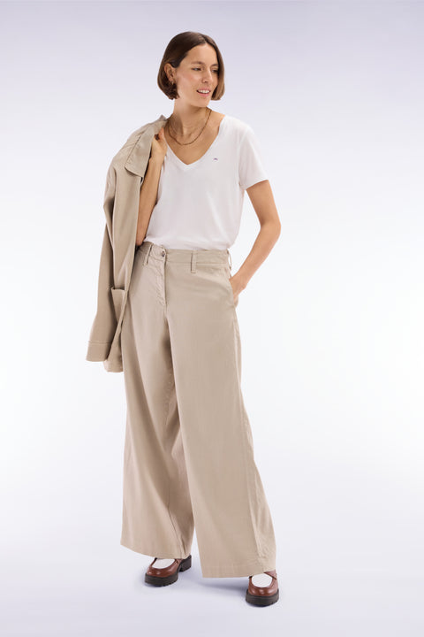 Pantalon en lin et coton stretch beige coupe décontractée - Image 1