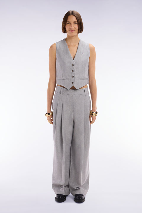 Pantalon chevron à plis en laine et lin gris - Image 3