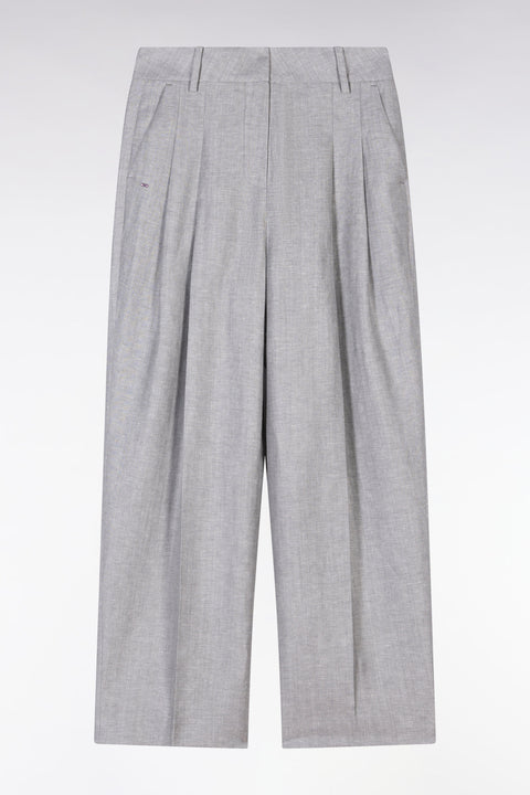 Pantalon chevron à plis en laine et lin gris - Image 2