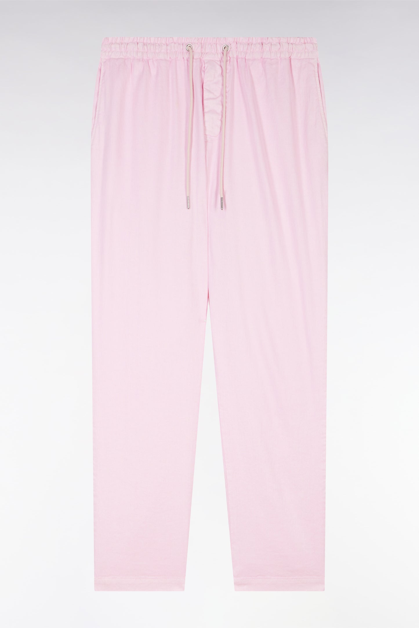 Flowing elastic trousers in pink stretch linen - cotton blend