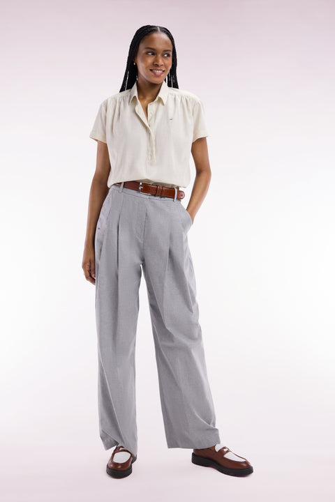 Pantalon à jambes larges en coton stretch gris coupe oversized - Image 1