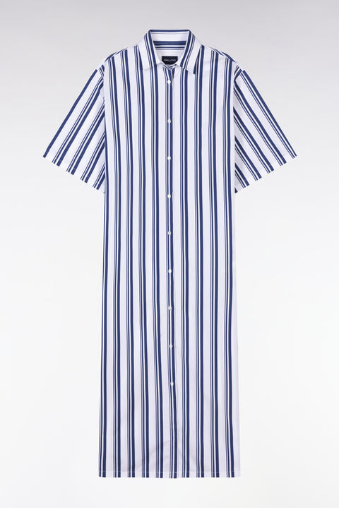 Robe chemise rayée en coton marine et blanc coupe décontractée - Image 2