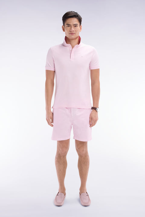 Short à taille élastique en coton stretch uni rose - Image 1