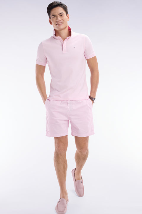 Short à taille élastique en coton stretch uni rose - Image 3