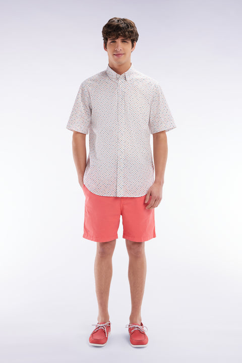 Short à taille élastique en coton stretch uni rose saumon - Image 1